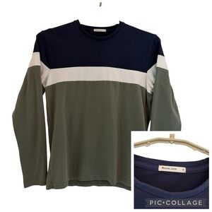 Marine Layer Mens Medium Organic Cotton Colorblock Long Sleeve Tee Navy Green